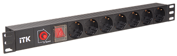 PDU 7 розеток нем. стандарт, с LED выключателем и защитой от перенапряжения, без шнура, вх. C14, алю