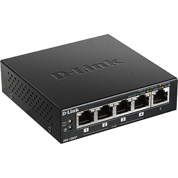D-Link DGS-1005P/B1A Коммутатор/ DGS-1005P Unmanaged Switch 5x1000Base-T (4x1000Base-T PoE), PoE Bud
