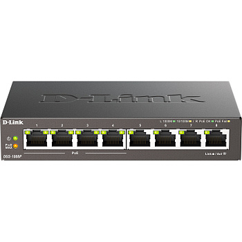 D-Link DGS-1008P/F1A Коммутатор/ DGS-1008P/F1A Unmanaged Switch 8x1000Base-T (4x1000Base-T PoE), PoE