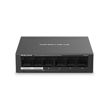 Mercusys MS106LP Коммутатор/ 6-Port 10/100 Mbps Desktop Switch with 4-Port PoE+ PORT: 4x10/100 Mbps 