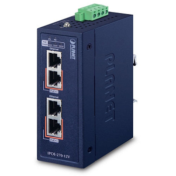 PLANET IPOE-270-12V инжектор/ PLANET IPOE-270-12V IP30 Industrial 2-Port Multi-gigabit 802.3bt PoE++