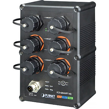 PLANET IGS-604HPT-RJ коммутатор/ PLANET IP67-rated Industrial L2+ 4-Port 10/100/1000T 802.3at PoE + 