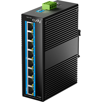 Cudy IF1008P Промышленный коммутатор/ 8-Port 10/100M Aluminum Industrial PoE+ Switch, 8 10/100M Port