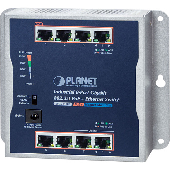 PLANET WGS-818HP коммутатор/ PLANET WGS-818HP IP30 Industrial 8-Port 10/100/1000T 802.3at PoE+ Wall-