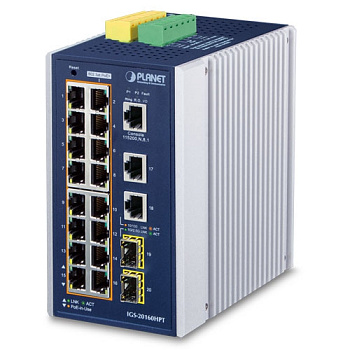 PLANET IGS-20160HPT коммутатор/ PLANET IP30 Industrial L2+/L4 16-Port 1000T 802.3at PoE+ 2-Port 1000