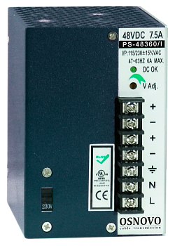 OSNOVO PS-48360/I Блок питания/ OSNOVO Промышленный блок питания. DC48V, 7,5A (360W). Диапазон входн