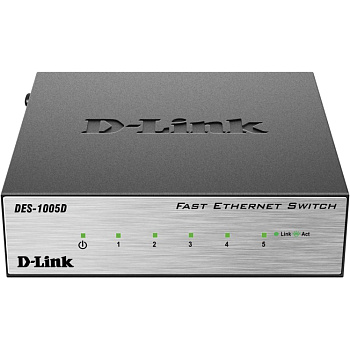 D-Link DES-1005D/O2B Коммутатор/ Unmanaged Switch 5x100Base-TX, metal case