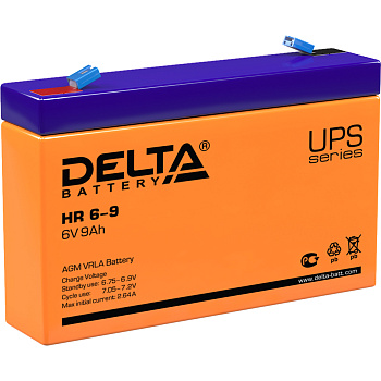 Батарея DELTA серия HR, HR 6-9, напряжение 6В, емкость 9Ач (разряд 20 часов),  макс. ток разряда (5 
