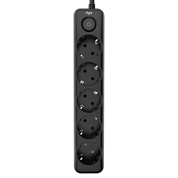 Cетевой фильтр AGNI плоский TP-FD5E-3m-black, 5 розеток Schuko, чёрный, кабель 3 метра, мощность наг
