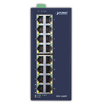 PLANET ISW-1600T коммутатор/ PLANET IP30 Industrial 16-Port 10/100TX Ethernet Switch (-40~75 C, dual