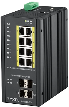 ZYXEL RGS200-12P-ZZ0101F Коммутатор/ ZYXEL RGS200-12P, 12 Port managed PoE Switch, 240 Watt PoE, DIN