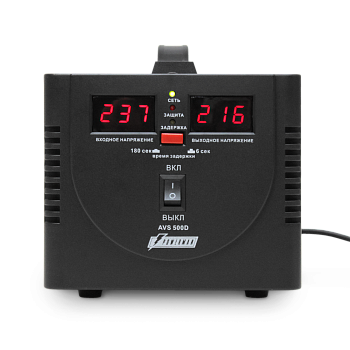 Стабилизатор POWERMAN AVS 500D, черный, ступенчатый регулятор, цифровые индикаторы уровней напряжени