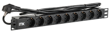 PDU 9 розеток DIN49440 (нем. cтанд.) 1U, шнур 2м вилка DIN49441 (нем. станд.), алюминиевый профиль, 