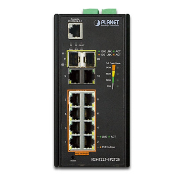 PLANET IGS-5225-8P2T2S коммутатор/ PLANET IP30 Industrial L2+/L4 8-Port 1000T 802.3at PoE + 2-Port 1