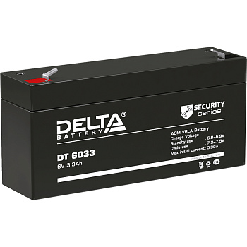Батарея DELTA серия DT, DT 6033, напряжение 6В, емкость 3.3Ач (разряд 20 часов),  макс. ток разряда 