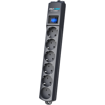 Сетевой фильтр Pilot S Max (5 евро + 1GP), 16А/3.5кВа, автомат, 5 м, графит/ Surge protector Pilot S