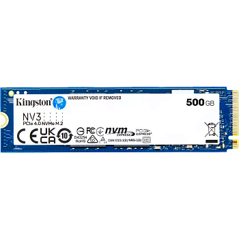Kingston SSD NV3, 500GB, M.2(22x80mm), NVMe, PCIe 4.0 x4, 3D TLC, R/W 5000/3000MB/s, TBW 160, DWPD 0