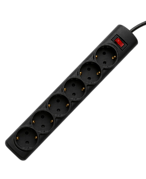 Сетевой фильтр PROGIX PG646, 6 розеток, черный, кабель 3 метра, заземление, выключатель, мощность на
