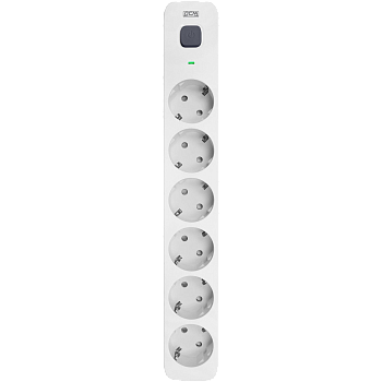 Фильтр-удлинитель PowerCom SP-06W 1.8M, 6 розеток, белый, 16А, 4кВт, 380Дж, защитные шторки, защита 