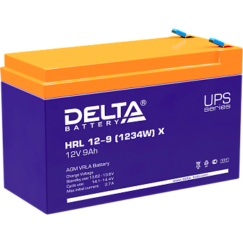 Батарея DELTA серия HRL-X, HRL 12-9 X, напряжение 12В, емкость 9Ач (разряд 10 часов),  макс. ток раз