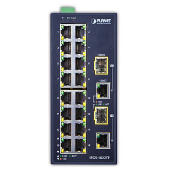 PLANET IFGS-1822TF коммутатор/ PLANET IFGS-1822TF IP30 Industrial 16-Port 10/100TX + 2-Port Gigabit 