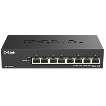 D-Link DMS-108P/A1A Коммутатор/ Коммутатор, 8x2.5GBase-T PoE 802.3bt 90 Вт, PoE-бюджет 230 Вт, корпу