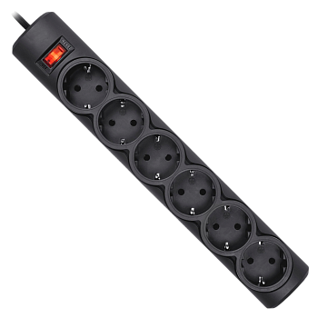 Сетевой фильтр Defender DFS 155 5 м, черный, 6 розеток/ Surge Protector Defender DFS 155 5m, black, 