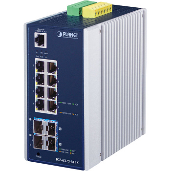 PLANET IGS-6325-8T4X коммутатор/ PLANET IGS-6325-8T4X IP30 Industrial L3 8-Port 10/100/1000T + 4-Por