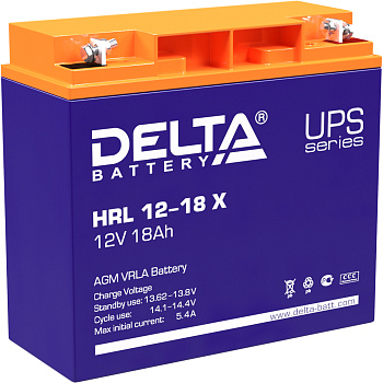 Батарея DELTA серия HRL-X, HRL 12-18 X, напряжение 12В, емкость 18Ач (разряд 10 часов),  макс. ток р