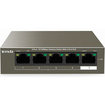 Tenda TEF1105P-4-38W Коммутатор/ Tenda TEF1105P-4-38W 5-Port 10/100Mbps Desktop Switch with 4-Port P
