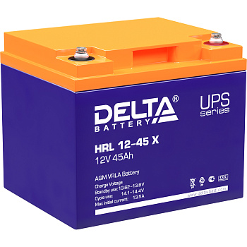 Батарея DELTA серия HRL-X, HRL 12-45 X, напряжение 12В, емкость 45Ач (разряд 10 часов),  макс. ток р