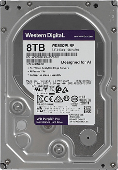 Жесткий диск WD SATA-III 8TB WD8002PURP Surveillance Purple Pro (7200rpm) 256Mb 3.5" [WD8002PURP]