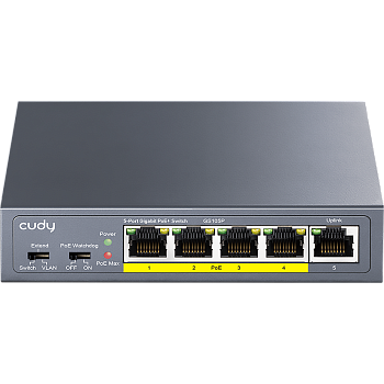 Cudy GS105P Коммутатор/ 5-Port 10/100/1000M PoE+ Switch 36W, 5 10/100/1000M ports with 4POE+ Ports U