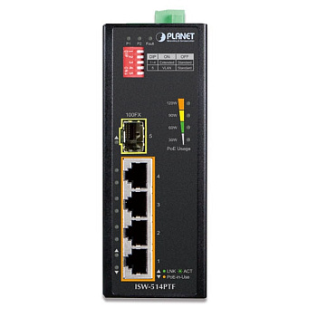 PLANET ISW-514PTF ISW-514PTF индустриальный PoE коммутатор для монтажа в DIN-рейку/ IP30 4-Port/TP +