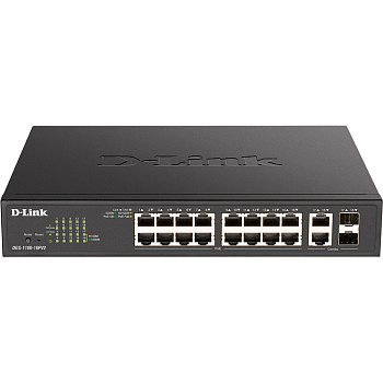 D-Link DGS-1100-18PV2/A3A Коммутатор/ EasySmart L2 Switch 16х1000Base-T PoE, 2xCombo 1000Base-T/SFP,