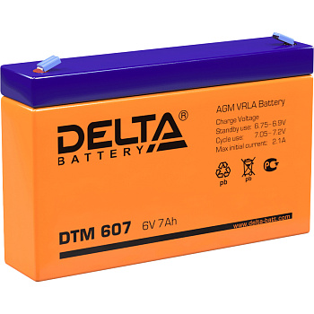 Батарея DELTA серия DTM, DTM 607, напряжение 6В, емкость 7Ач (разряд 20 часов),  макс. ток разряда (