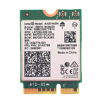 Intel Corporation AX201.NGWG.NV Плата сетевого контроллера/ Intel Wi-Fi 6 AX201, 2230, 2x2 AX+BT, No