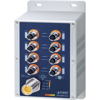 PLANET ISW-808PT-M12 коммутатор/ PLANET ISW-808PT-M12 IP67-rated Industrial 8-Port 10/100TX M12 802.