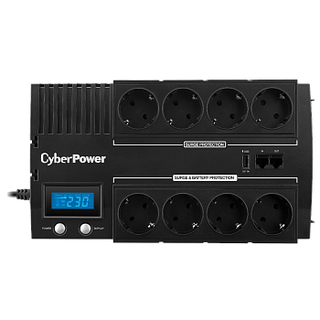 ИБП CyberPower BR700ELCD, Line-Interactive, 700VA/420W, 8 Schuko розеток, USB&USB Charger, RJ11/RJ45