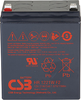 Батарея CSB серия HR, HR1221W F2, напряжение 12В, емкость 5Ач (разряд 20 часов), 21 Вт/Эл при 15-мин