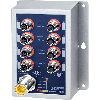PLANET ISW-808PT-M12A коммутатор/ PLANET ISW-808PT-M12A IP50-rated Industrial 8-Port 10/100TX M12 80